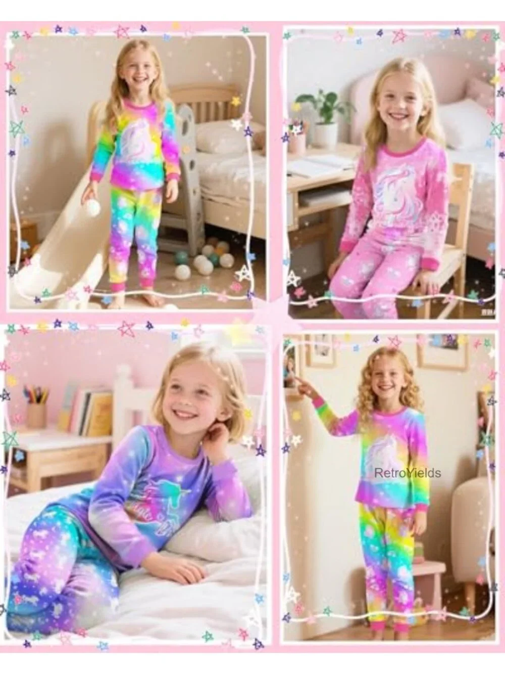 Girls Pajama Set Long Sleeve 2 Piece Unicorn Sleepwear Toddler Kids